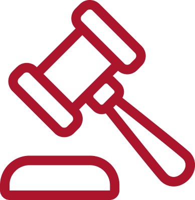 gavel and gavel pad red outline icon